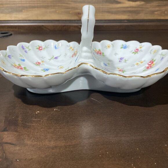 Takahashi Victoria Porcelain Double Sided Relish Candy Dish Floral Painted - Picture 7 of 11